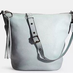 Coach Light Blue Pebbled Leather Shoulder Bag with Tassel